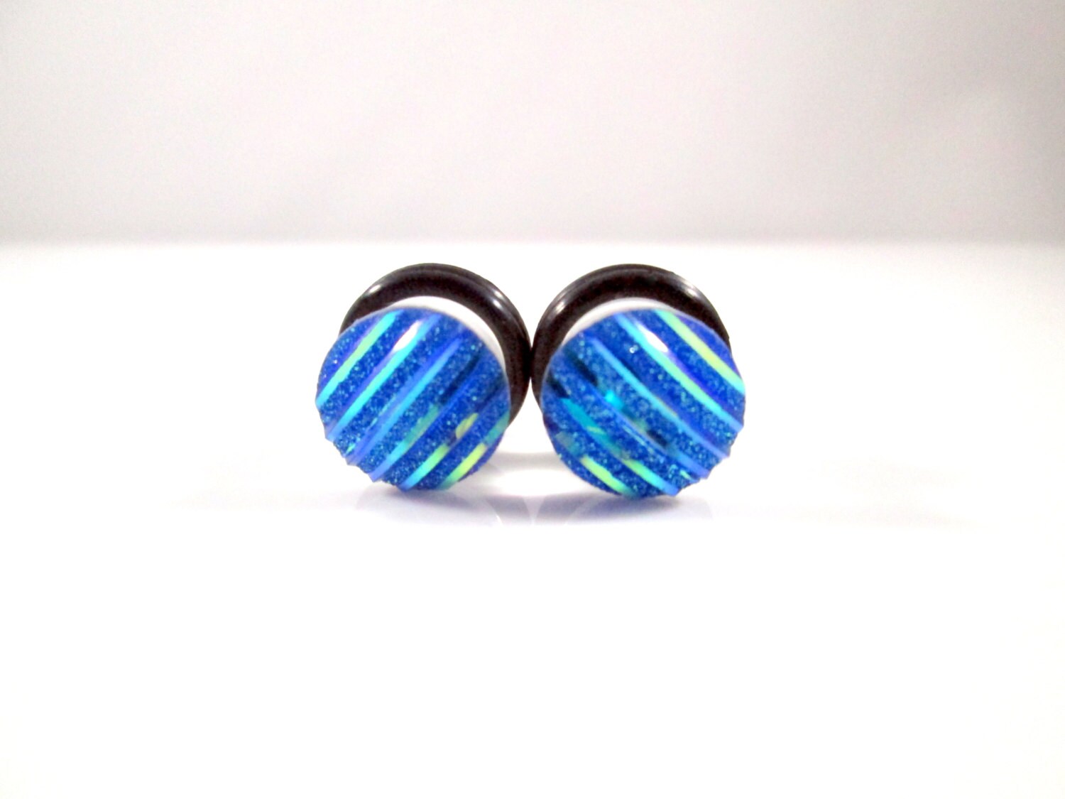 Plugs - Dunkelblau Retro Streifen 2G, 0G Und 00G von TinyLittleFunBits