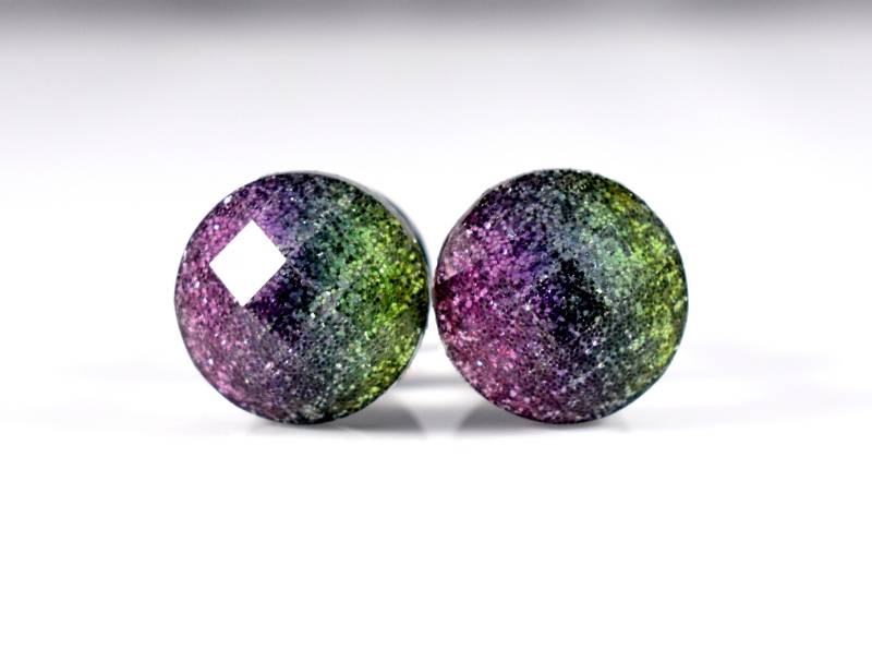 Plugs - Facettiertes Lila Über Blau Bis Grün Fade Glitter 2G, 0G Und 00G von TinyLittleFunBits