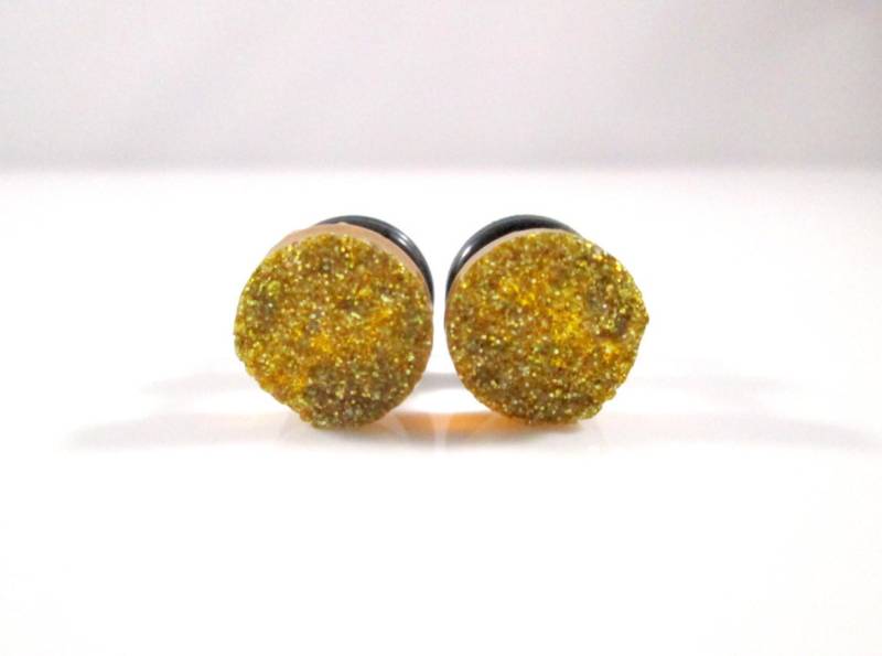 Plugs - Gold Glitzer Faux Druzy 2G, 0G Und 00G von TinyLittleFunBits