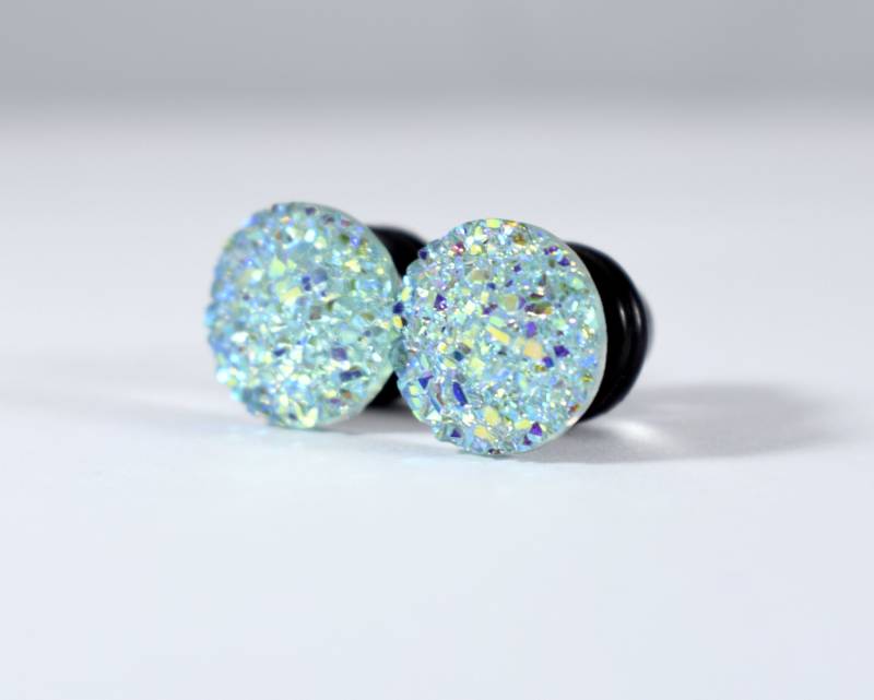 Plugs - Helltürkis Blau Sparkle Druzy 4G, 2G Und 0G von TinyLittleFunBits