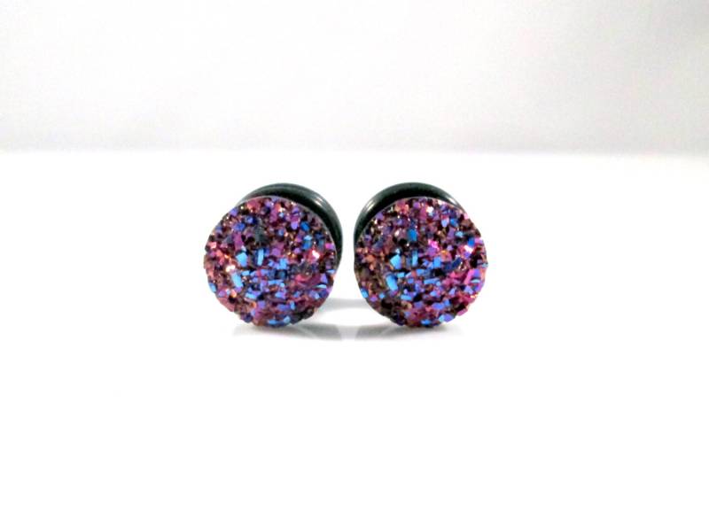 Plugs - Lila Blau Faux Druzy Sparkle 4G, 2G, 0G Und 00G von TinyLittleFunBits