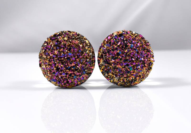 Plugs - Lila Und Gold Large Sparkle Faux Druzy 3/4 In, 7/8 In von TinyLittleFunBits