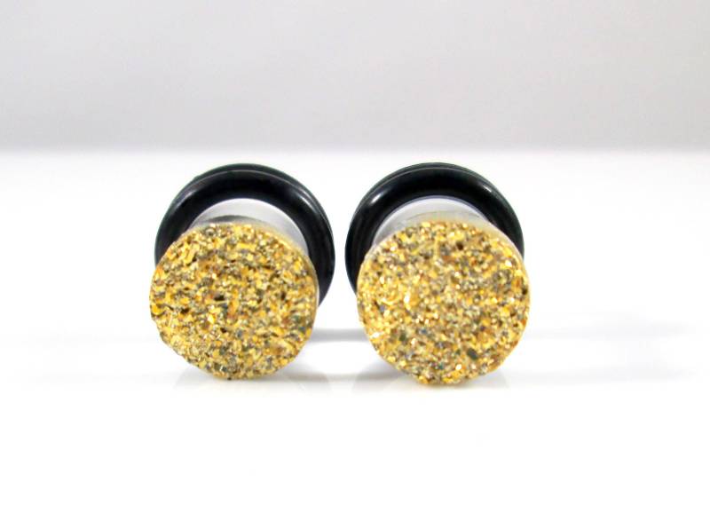 Plugs - Metallic Gold Sparkle Faux Druzy 4G, 2G Und 0G von TinyLittleFunBits