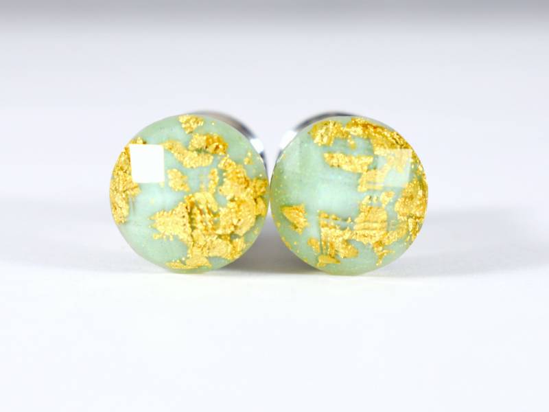 Plugs - Mint Und Gold Flake Foil Facet 4G, 2G 0G von TinyLittleFunBits