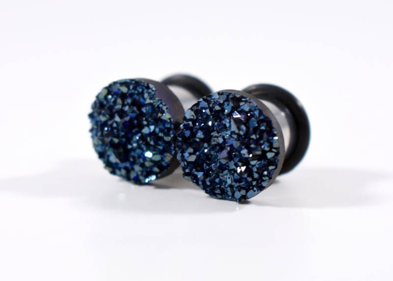 Plugs - Navy Blau Grau Faux Druzy 00G, 7/16", 1/2" von TinyLittleFunBits