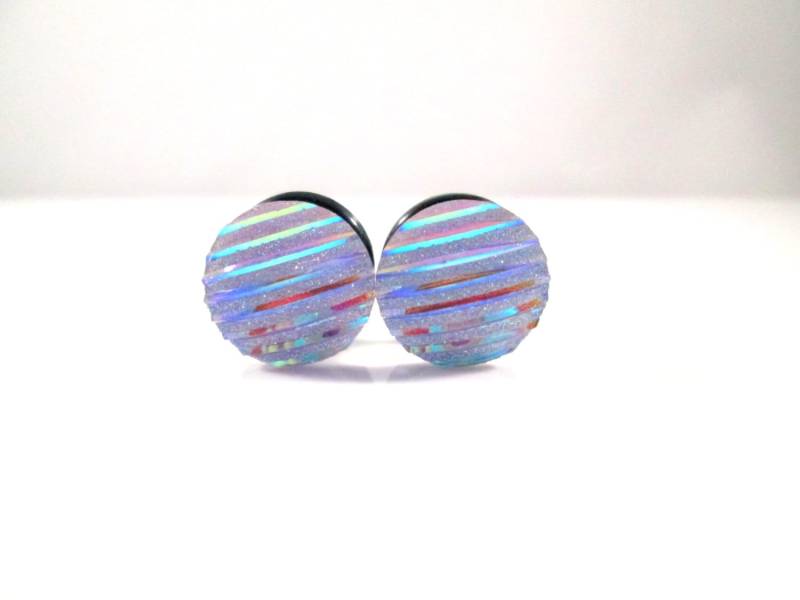 Plugs - Pale Purple Retro Stripe 00G, 7/16 In, 1/2 in Und 9/16In von TinyLittleFunBits