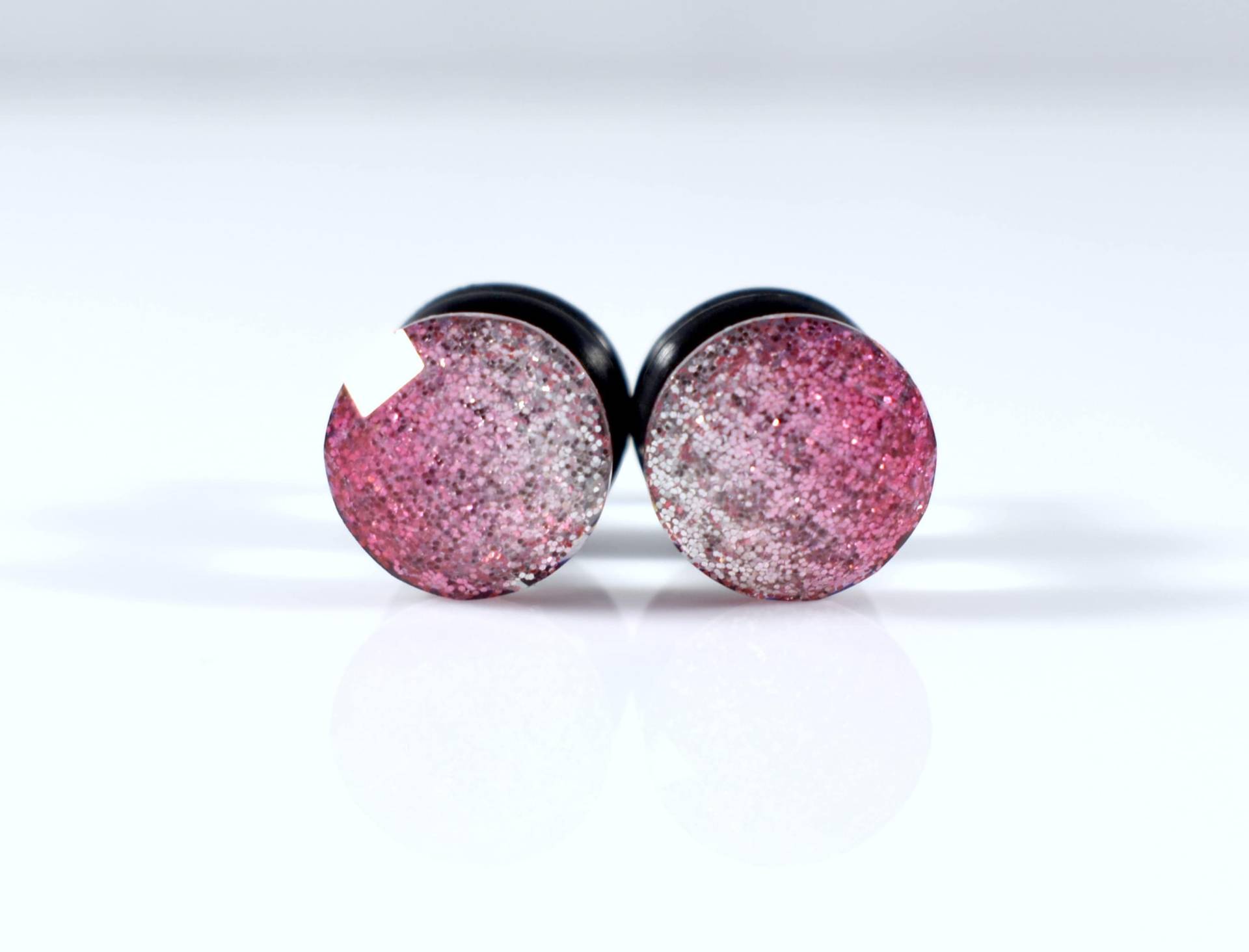 Plugs - Pink Auf Weiß Glitter Fade Sparkle Foil Facet 4G, 2G Und 0G von TinyLittleFunBits
