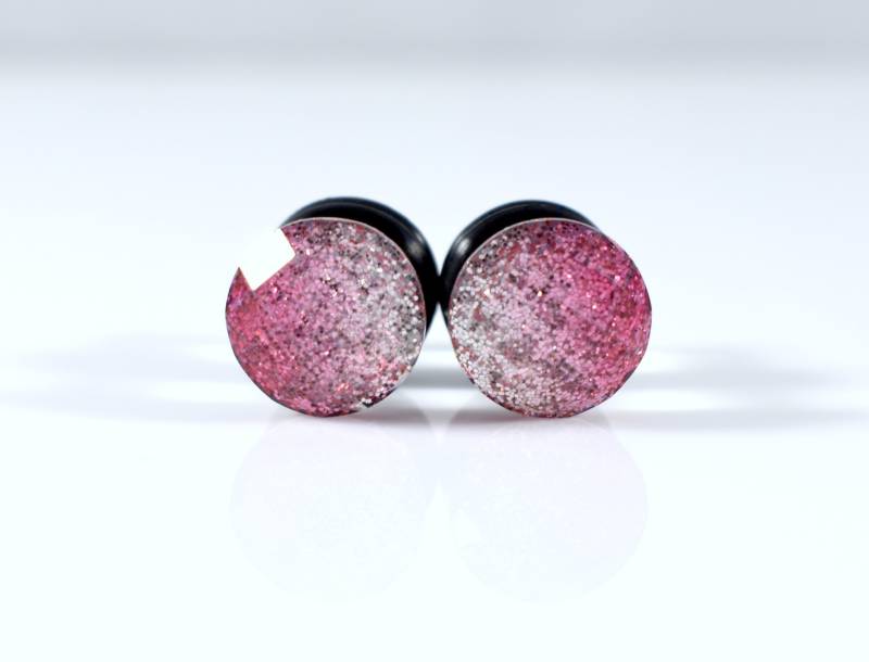 Plugs - Pink Auf Weiß Glitter Fade Sparkle Foil Facet 4G, 2G Und 0G von TinyLittleFunBits