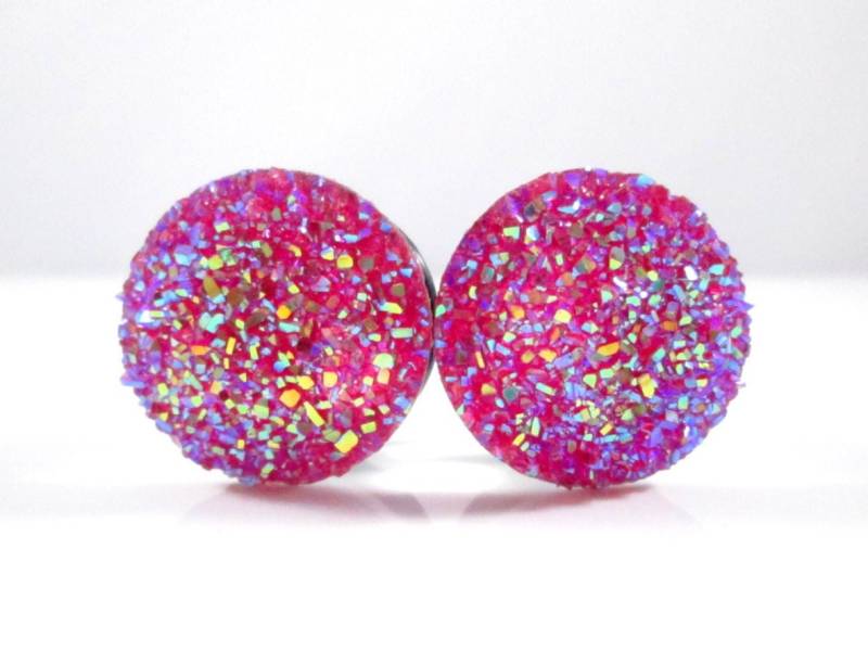 Hot Pink Sparkle Faux Druzy Plugs 3/4 Oder 7/8 In von TinyLittleFunBits