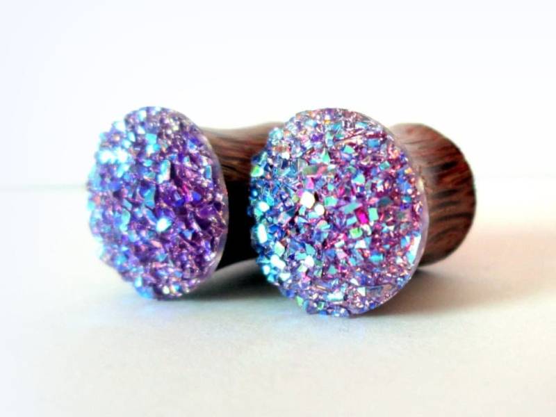 Plugs - Purple Druzy Sparkle Dot 2G, 0G, 00G von TinyLittleFunBits