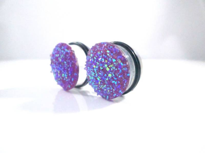 Plugs - Purple Large Sparkle Faux Druzy 3/4 In, 7/8 In von TinyLittleFunBits