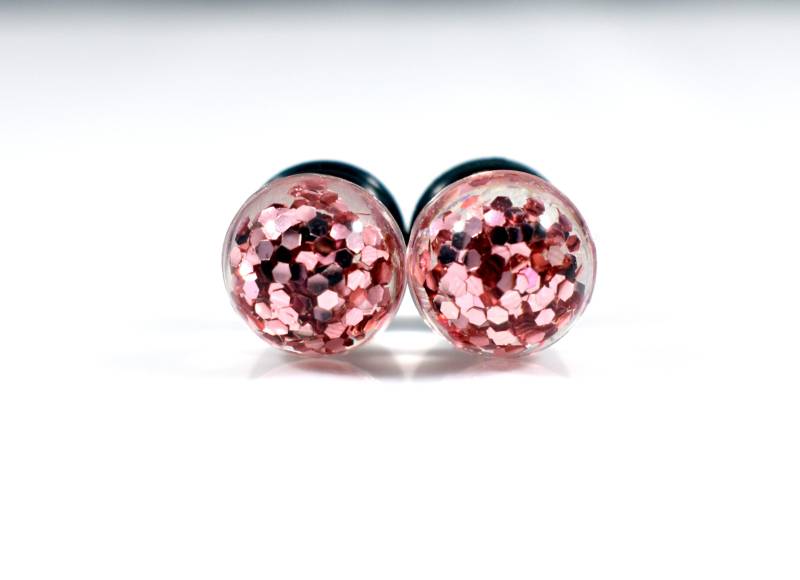 Plugs - Rose Gold Large Rund Glitzer 4G, 2G Und 0G von TinyLittleFunBits