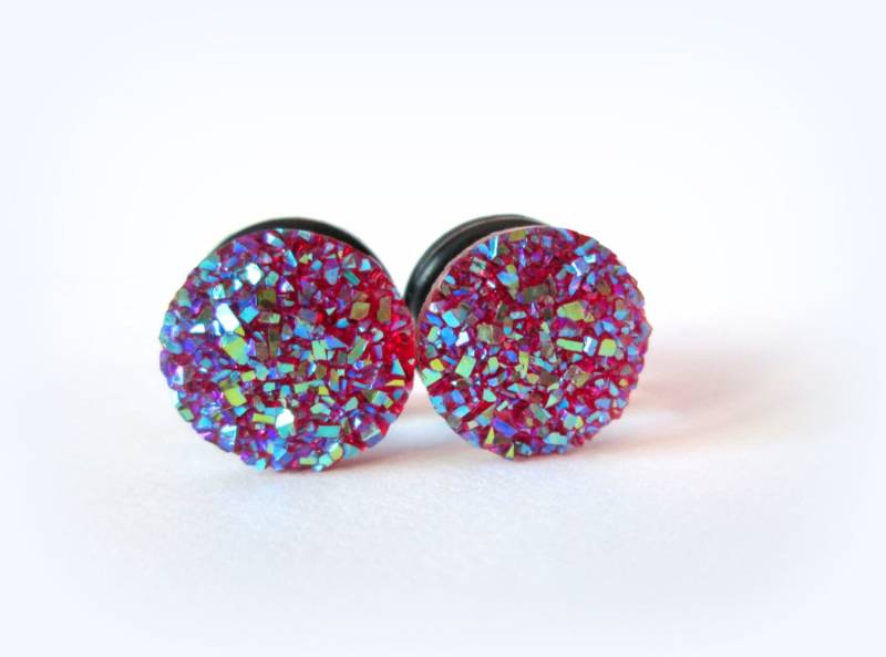 Plugs - Rot Lila Druzy Glitzer 2G, 0G, 00G, 7/16 in Und 1/2 von TinyLittleFunBits