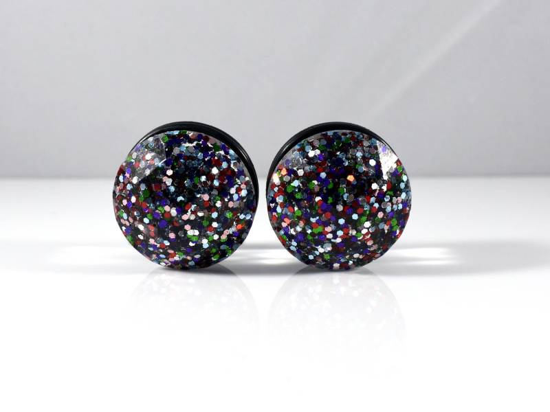 Plugs - Schwarz Mit Regenbogen Glitzer Sparkle 3/4 In, 7/8 In von TinyLittleFunBits