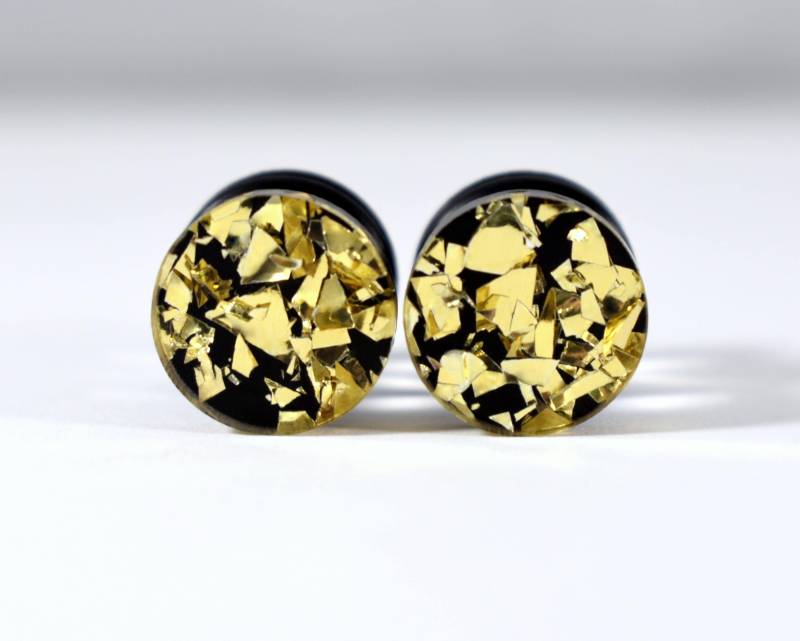 Plugs - Schwarz Und Gold Foil Flake 2G, 0G 00G von TinyLittleFunBits
