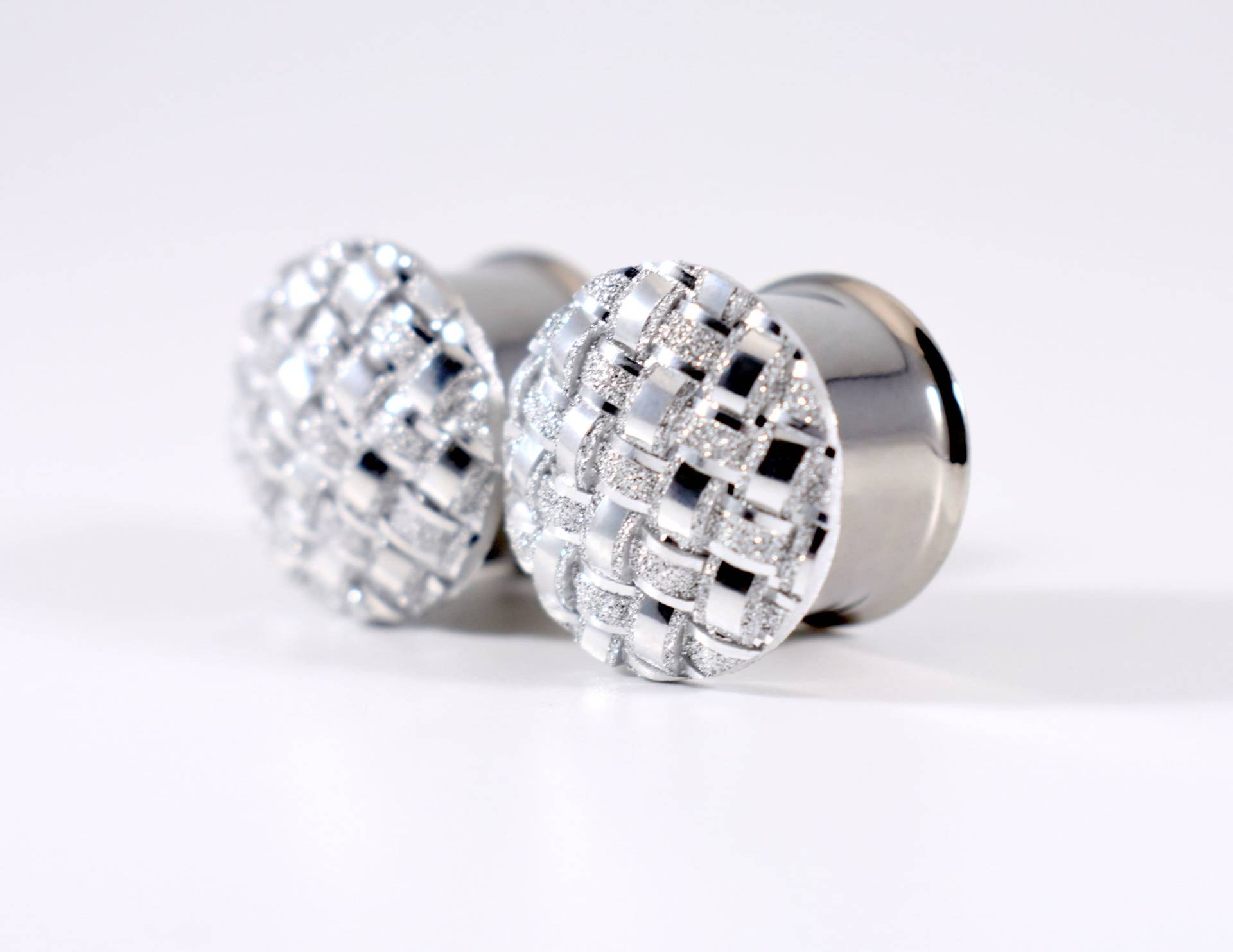 Plugs - Silber Cross Hatch Weave 2, 3 cm, 5/8 Zoll Und 3/4 von TinyLittleFunBits