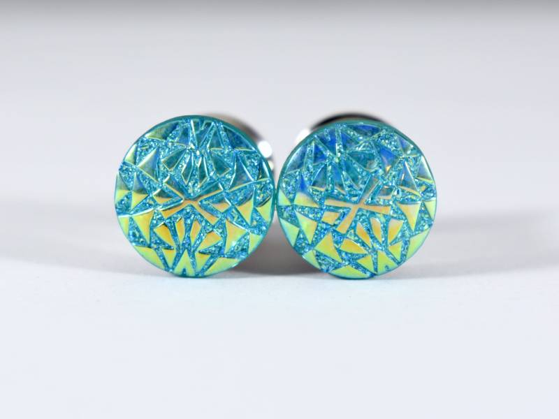 Plugs - Türkis Aqua Glitter Sparkle Mandala Boho Druzy 4G, 2G Und 0G von TinyLittleFunBits
