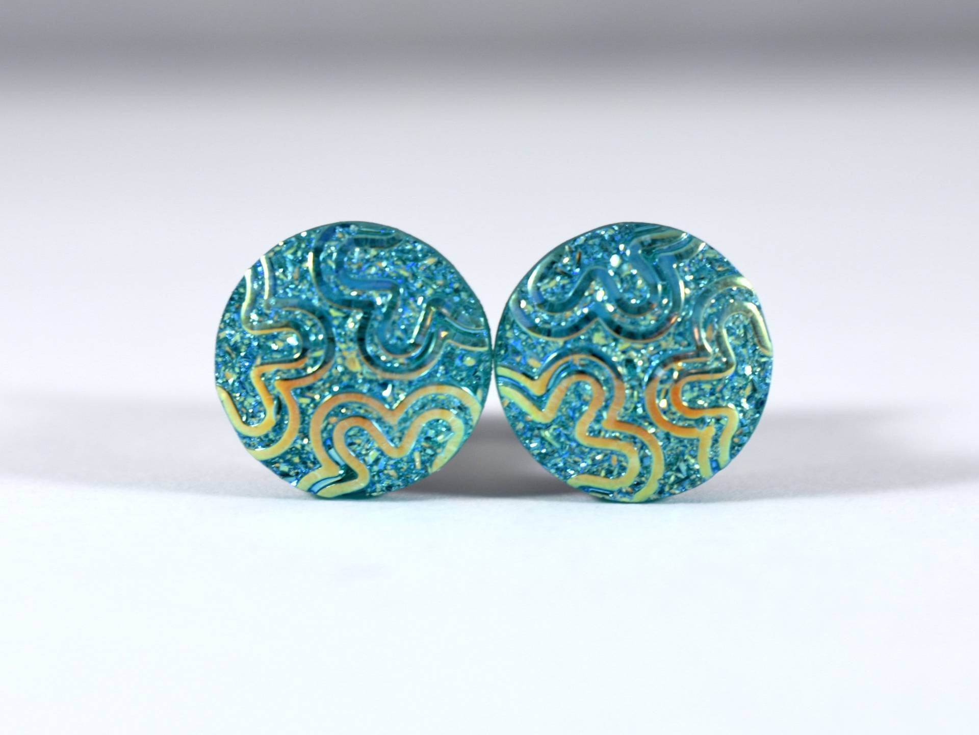 Plugs - Türkis Aqua Glitzer Blume Druzy 4G, 2G Und 0G von TinyLittleFunBits