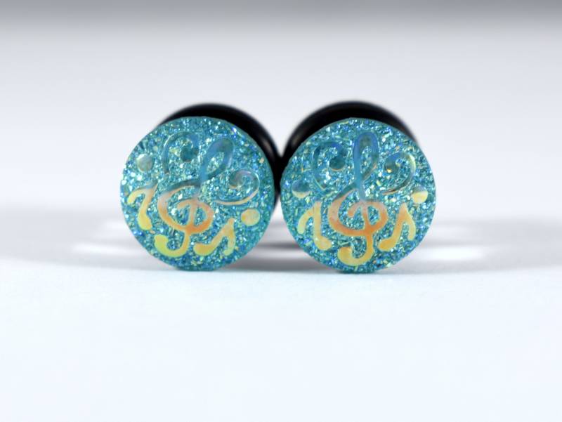Plugs - Türkis Aqua Glitzer Musik Note Druzy 4G, 2G Und 0G von TinyLittleFunBits