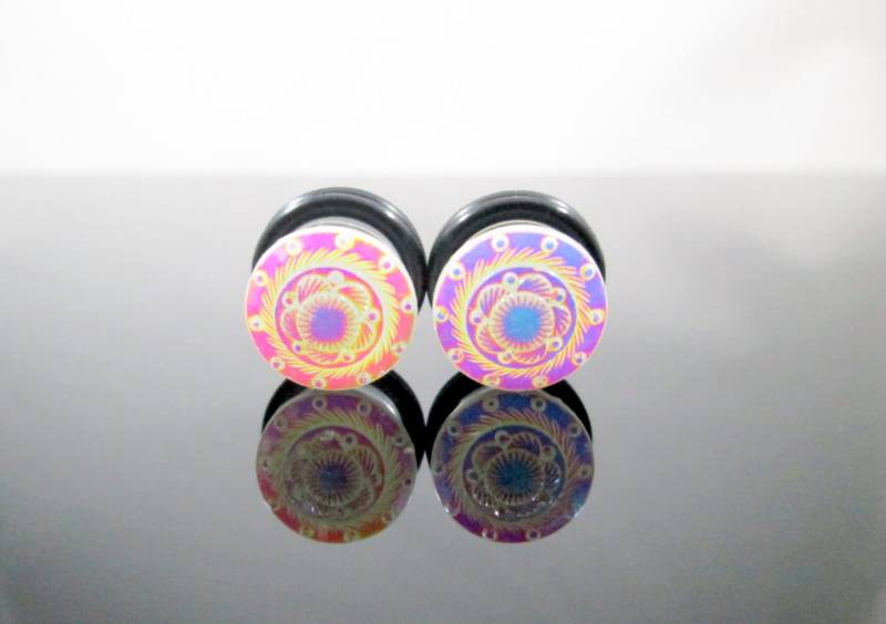 Plugs - White Ab Finish Cosmic Rings Design 2G, 0G Und 00G von TinyLittleFunBits