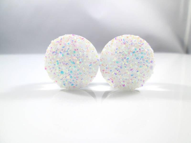 Plugs - White Frozen Snow Large Sparkle Faux Druzy 24 Mm, 5/20, 3/4, 7/8 In von TinyLittleFunBits