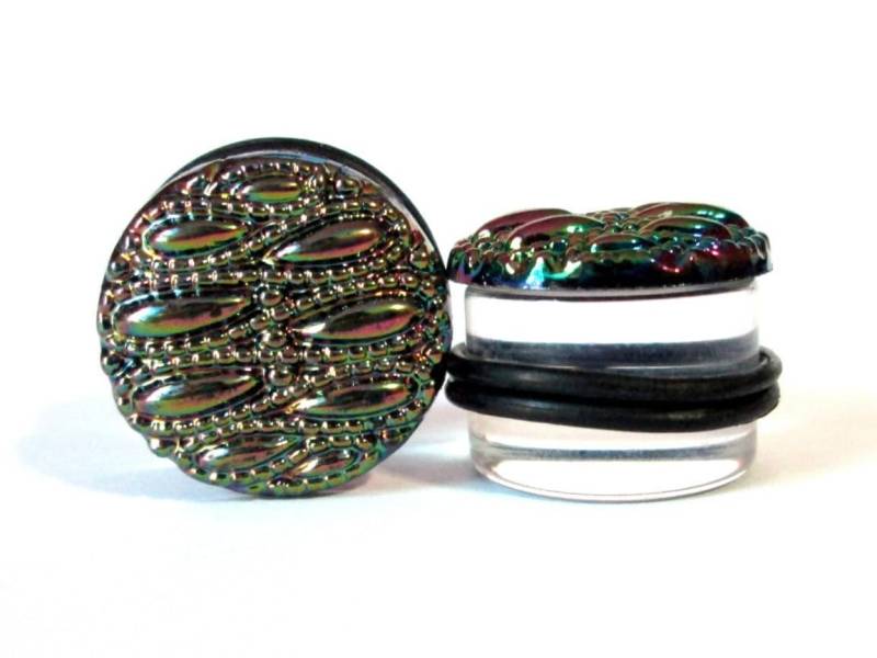Schwarze Ab Finish Plugs Vintage Button Oil Slick Style von TinyLittleFunBits
