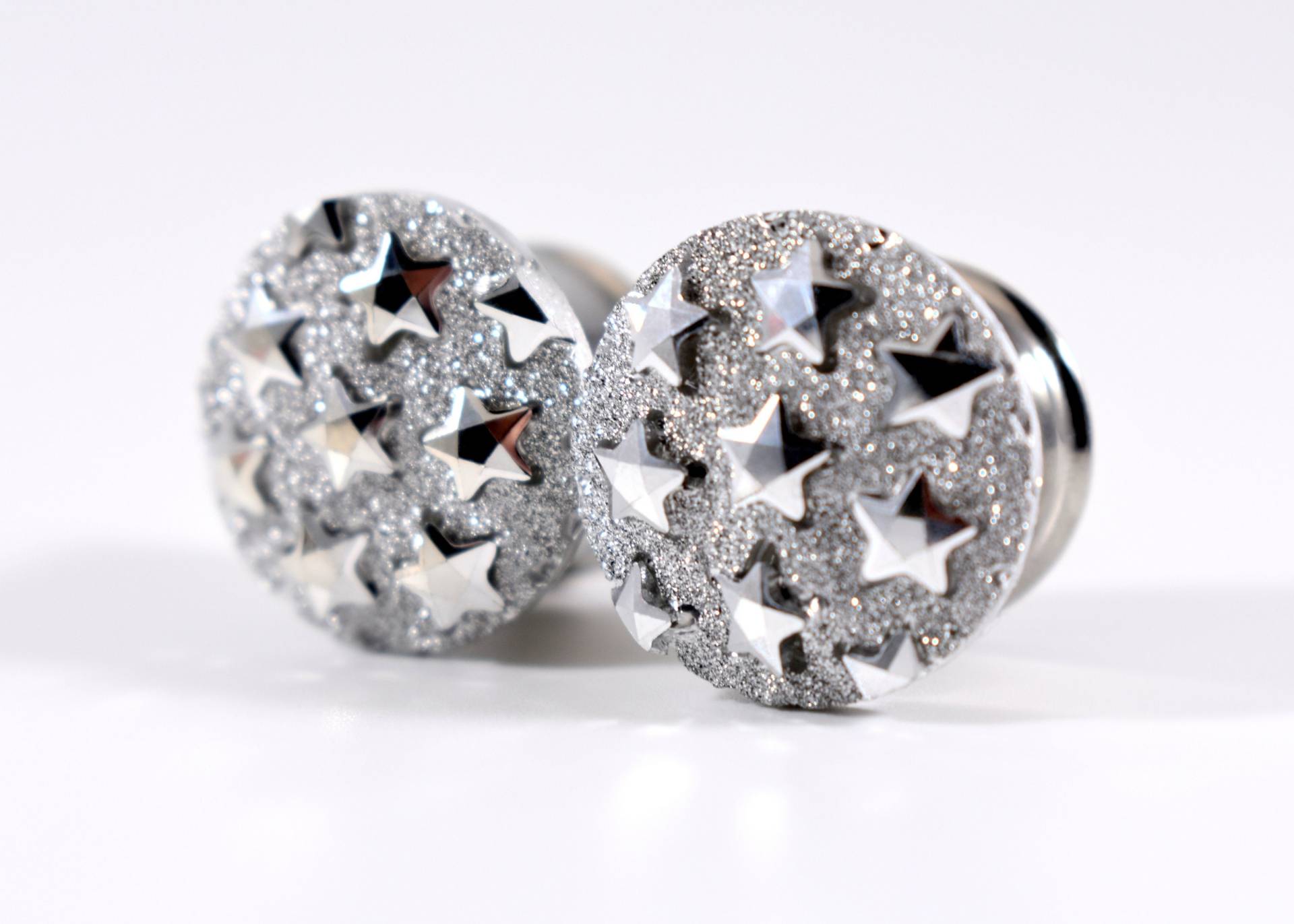 Silber Plug Ohrringe - Silver Star Sparkle 23 Mm, 5/8 Zoll Und 3/4 von TinyLittleFunBits