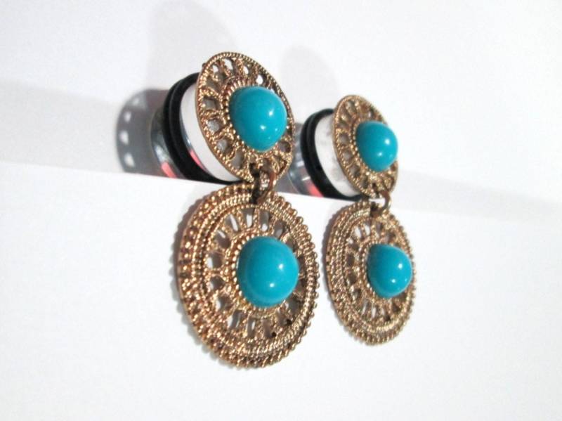 Bronze Ohrstecker Blauer Stein, 2, 5 - 1, 5 cm von TinyLittleFunBits