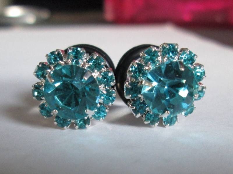 Stecker Ohrringe - Funkelnde Blaue Strass 2G, 0G Und 00G von TinyLittleFunBits