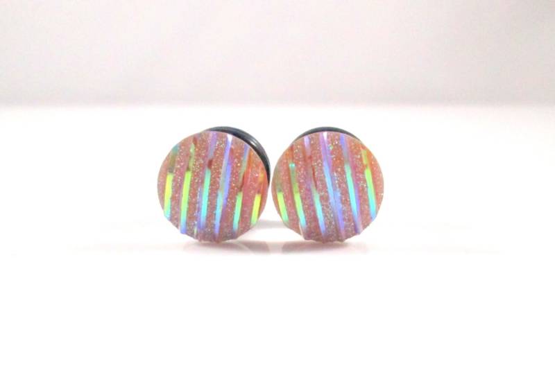 Stecker Ohrringe - Peach Gold Retro Streifen 2G, 0G Und 00G von TinyLittleFunBits