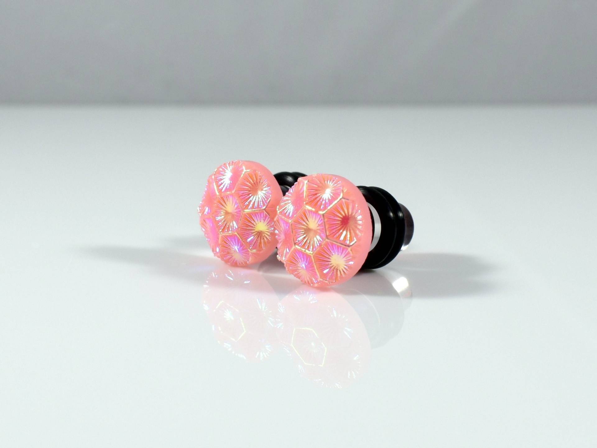 Stecker Ohrringe - Peach Pink Ab Finish Multi Facettierte Starburst 2G, 0G Und 00G von TinyLittleFunBits