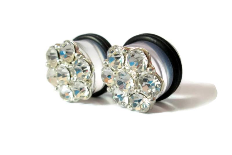 strass Flower Plugs Silber Ohrstecker | 9/16, 5/8 In von TinyLittleFunBits