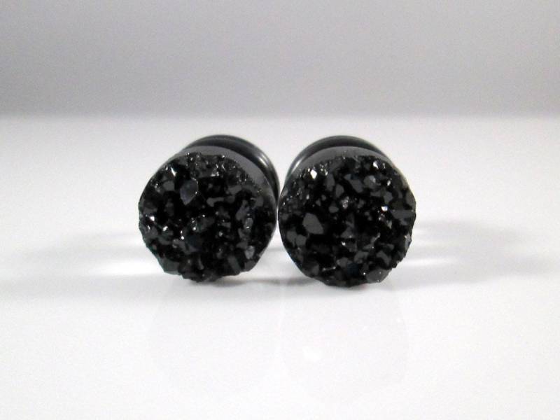 stärken - Schwarzes Faux Druzy 4G, 2G, 0G, 00G, 7/16 Zoll Und 1/2 von TinyLittleFunBits