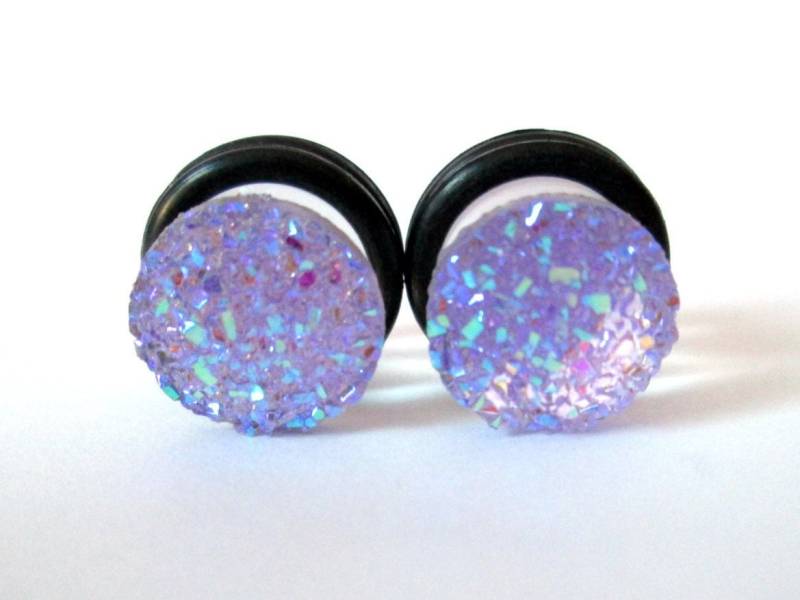 stecker - Lavender Purple Sparkle Druzy 2G, 0G Und 00G von TinyLittleFunBits