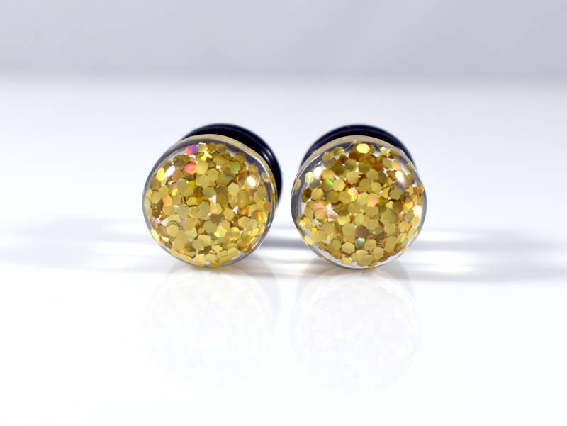 stecker Ohrringe - Gold Rund Glitter Sparkle 2G, 0G Und 00G von TinyLittleFunBits