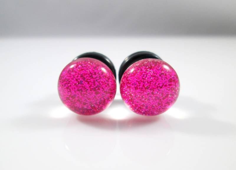 stecker Ohrringe - Hot Pink Glitter Sparkle 2G, 0G Und 00G von TinyLittleFunBits