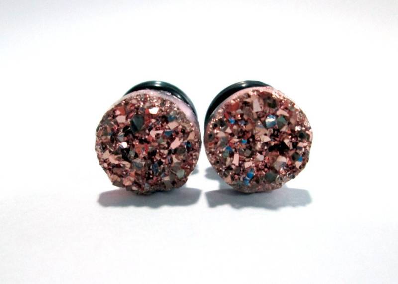 stecker Ohrringe - Rosegold Sparkle Druzy 4G, 2G, 0G Und 00G von TinyLittleFunBits