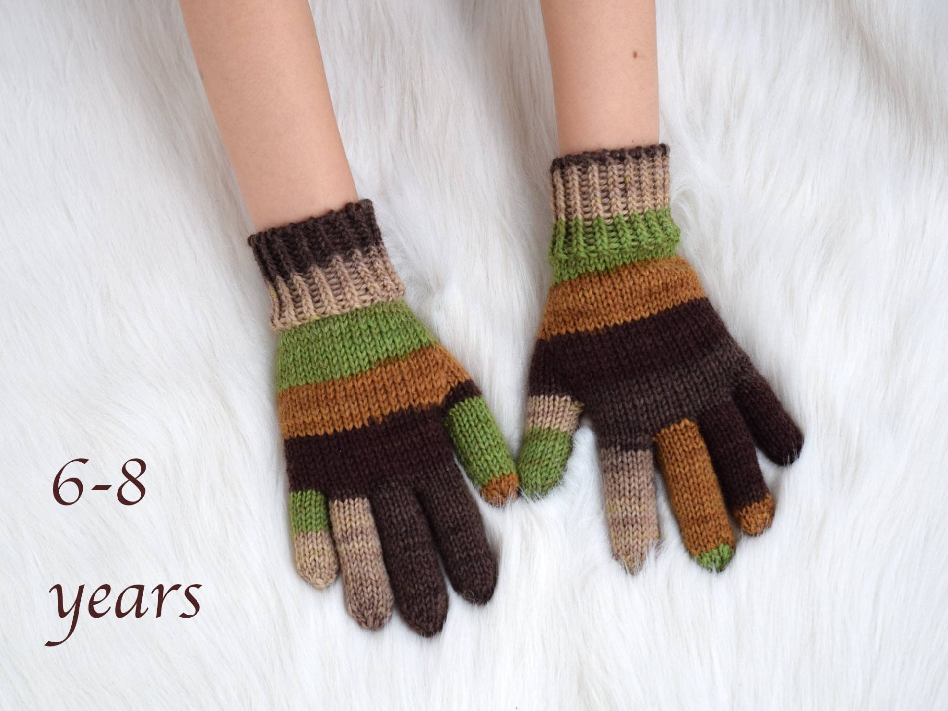 Wolle Winterhandschuhe, Kinderhandschuhe in Braun - Und Grüntönen, Dicke Handgestrickte Handschuhe, Größe Kid's 3-5 Jahre Versandfertig von TinyOrchids