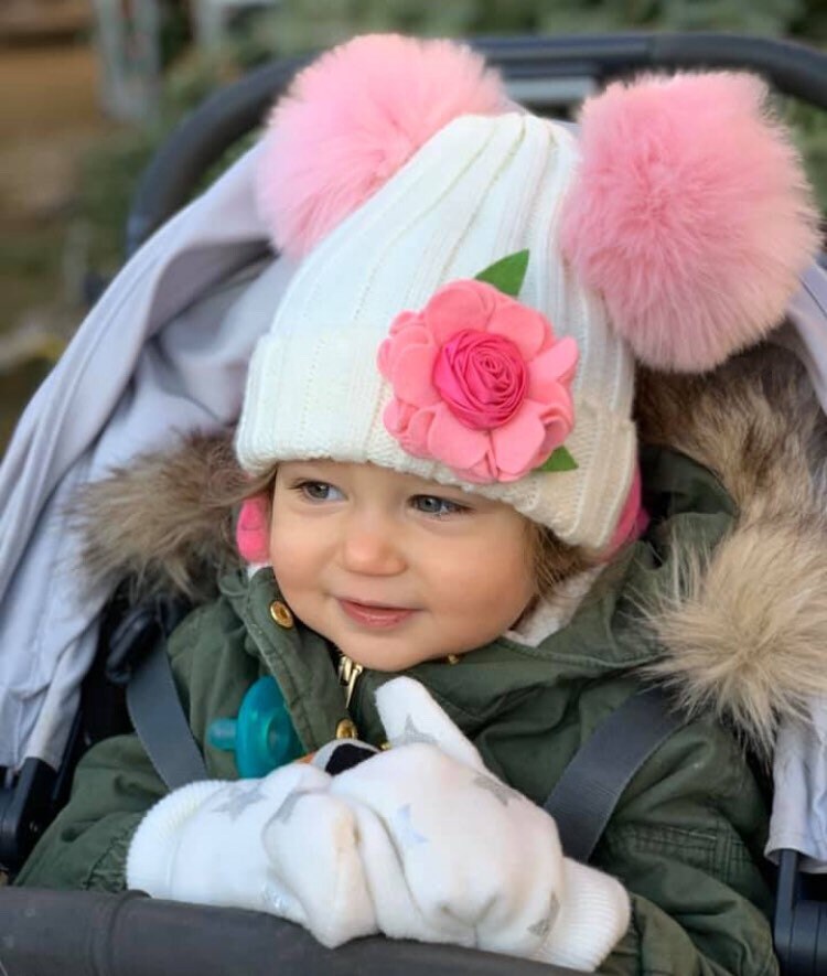 Pelz Pom Mützen, Echtpelz Doppel Kleinkind Wintermützen, Knit Skullie, Stricken Mädchen Mützen von TinyPrincessDesigns