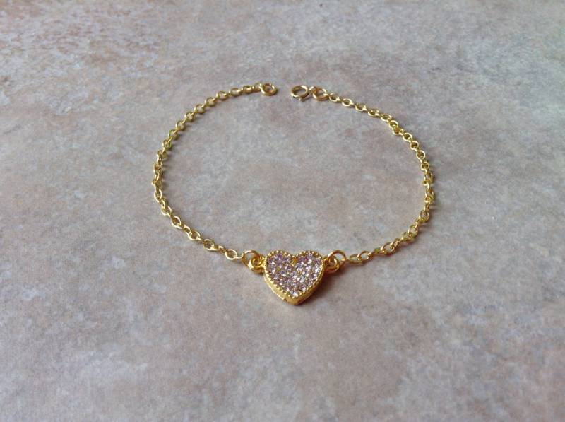 Gold Herz-Armband, Zierliche Herz Armband, Strass Kristall-Herz-Armband, Ebnen Armband Gold Herz-Armband, Zierliche Herz Armband, Strass Kristall-Herz-Armband, Ebnen Armband von TinyRosesJewelry
