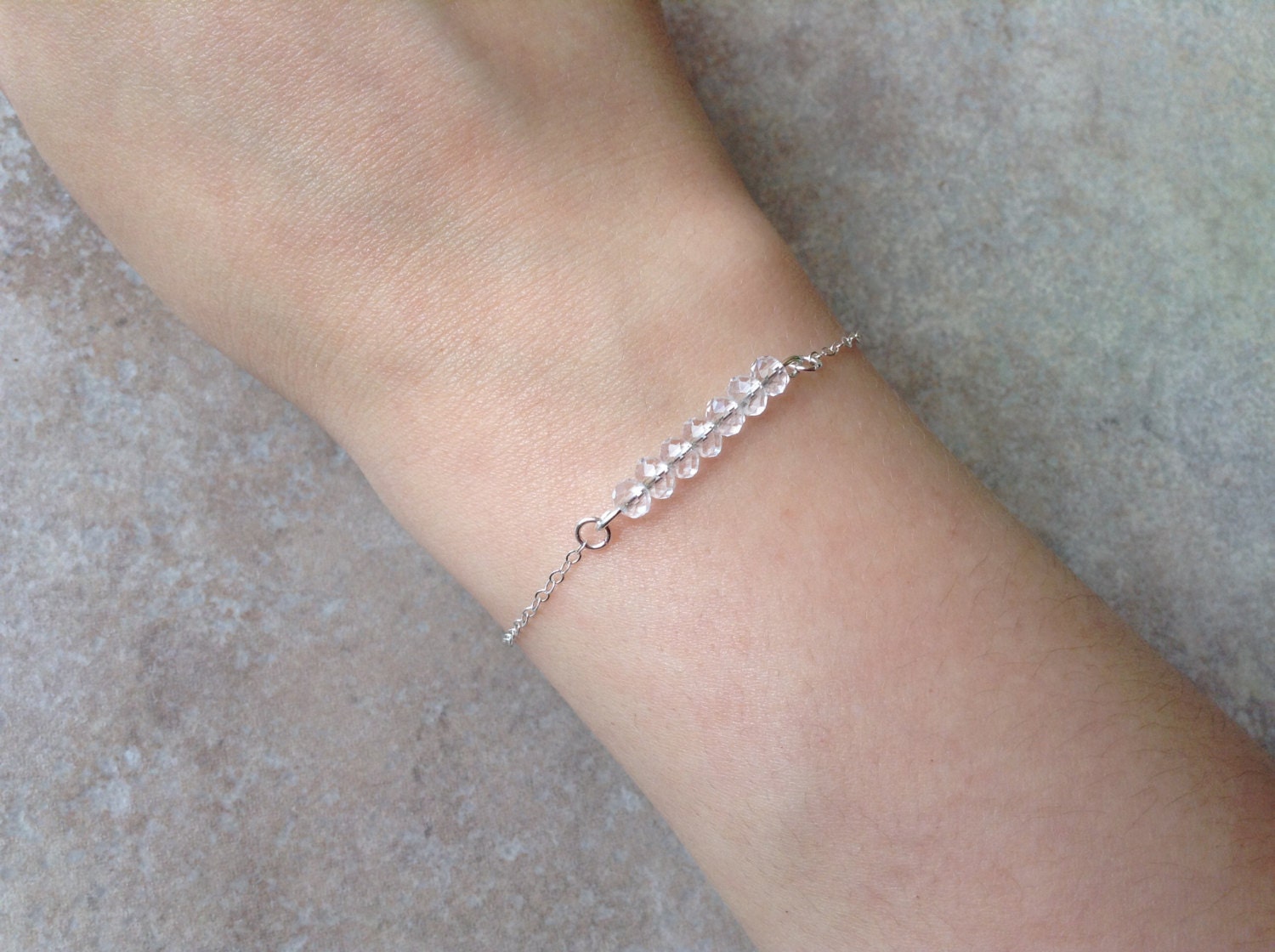 sterling Silber Weiss Kristall Perlen Armband, Moderne Einfache Zarte Armband sterling Silber Weiss Kristall Perlen Armband, Moderne Einfache Zarte Armband von TinyRosesJewelry