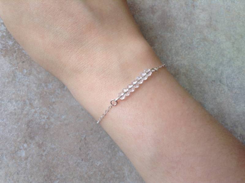 sterling Silber Weiss Kristall Perlen Armband, Moderne Einfache Zarte Armband sterling Silber Weiss Kristall Perlen Armband, Moderne Einfache Zarte Armband von TinyRosesJewelry