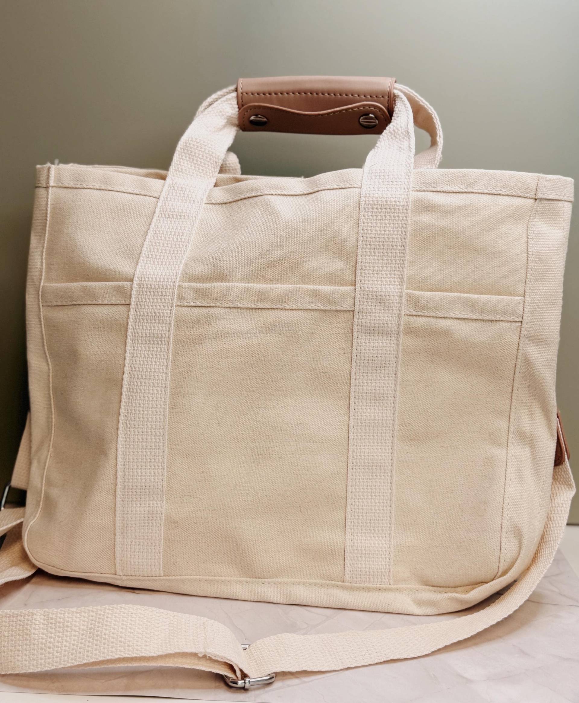 Canvas Tote Bag Mit Schultergurt - Große Alltagstasche Damen Uni Shopper Beige Robuster Weekender Innenfächern Handmade Look von TinySavvyThings