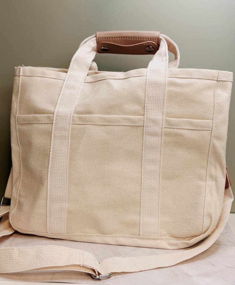 Canvas Tote Bag Mit Schultergurt - Große Alltagstasche Damen Uni Shopper Beige Robuster Weekender Innenfächern Handmade Look von TinySavvyThings