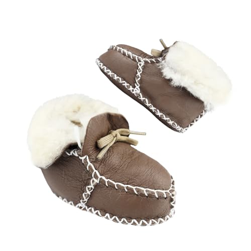 TinyShepered Kinder Babyschuhe aus echtem Lammfell–Unisex Krabbelschuhe für 6-18 Monate–Warm & Atmungsaktiv–Rutschfeste Sohle (Anthrazit Schuh-Modell, EU Schuhgrößensystem, Baby, Alter, M, 18 Monate) von TinyShepered
