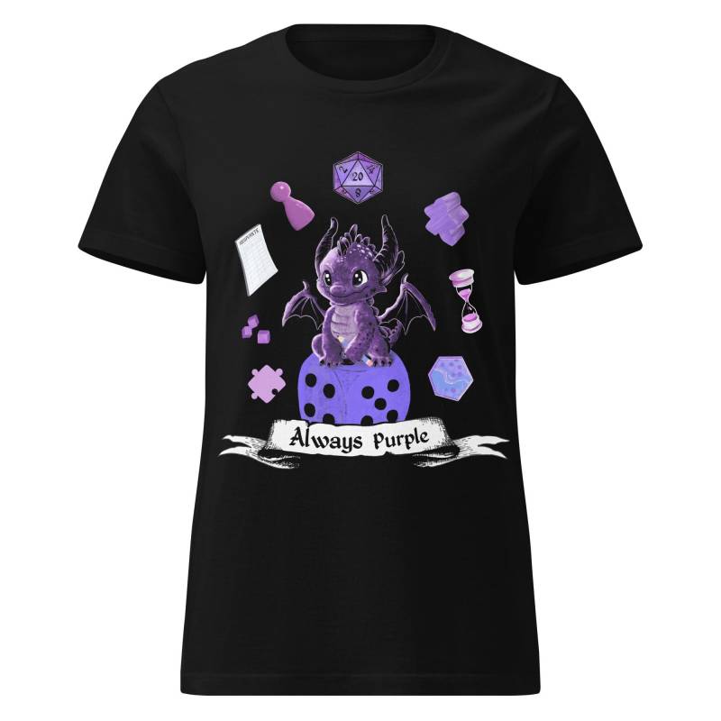 Always Purple Damen T-Shirt Mit Brettspiel Drachen Auf Würfel Nerd Top Schwarz Tailliert von TinyTami