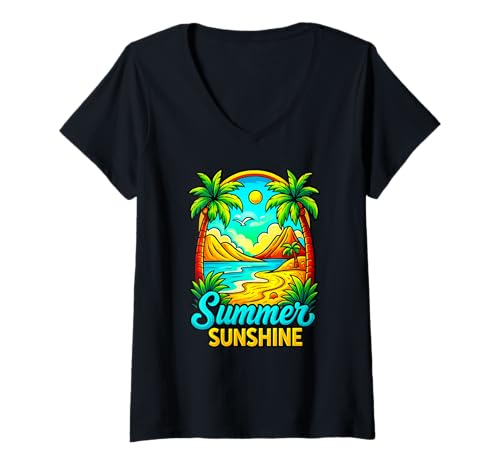Damen Sommerlicher Sonnenschein T-Shirt mit V-Ausschnitt Damen Sommerlicher Sonnenschein T-Shirt mit V-Ausschnitt von TinyTigerGrafix