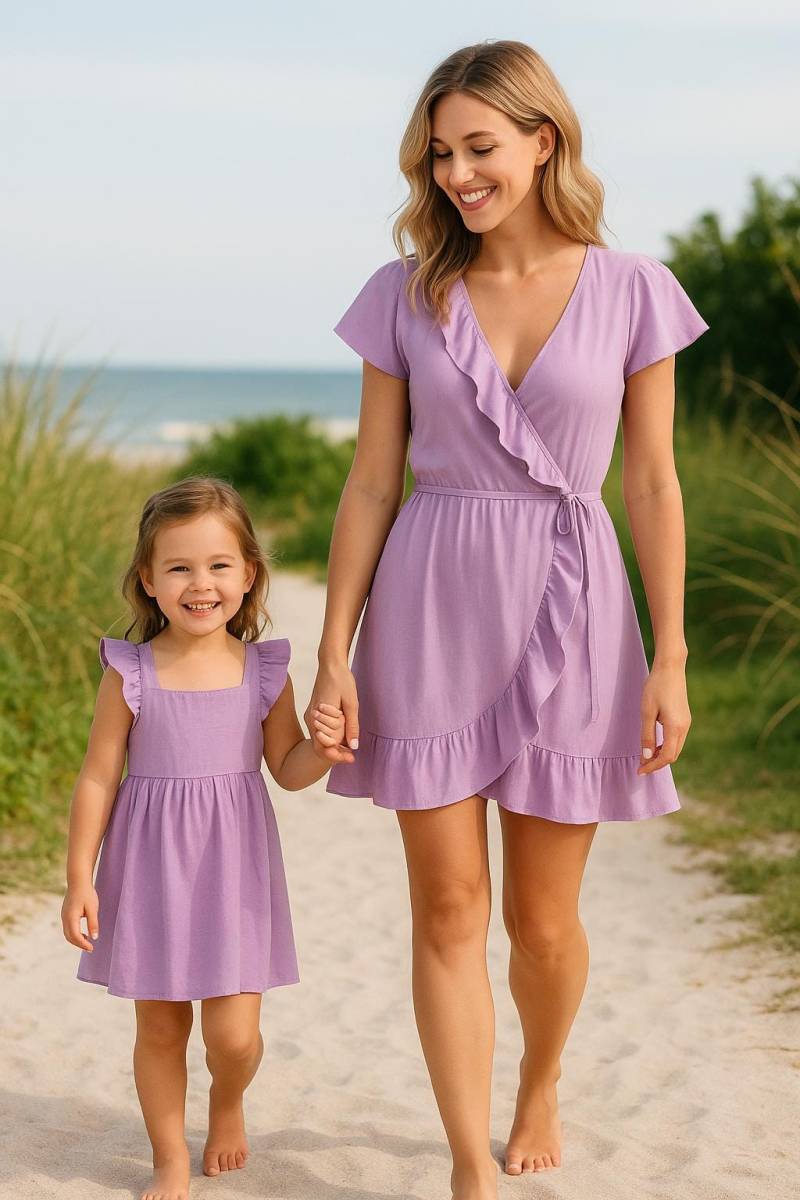 Flieder Mommy & Me Kleider | Mami Und Passende Outfits Mama Ich Mutter Tochter Kleid Geschenke Mom Wickelkleid von TinyTotsKids