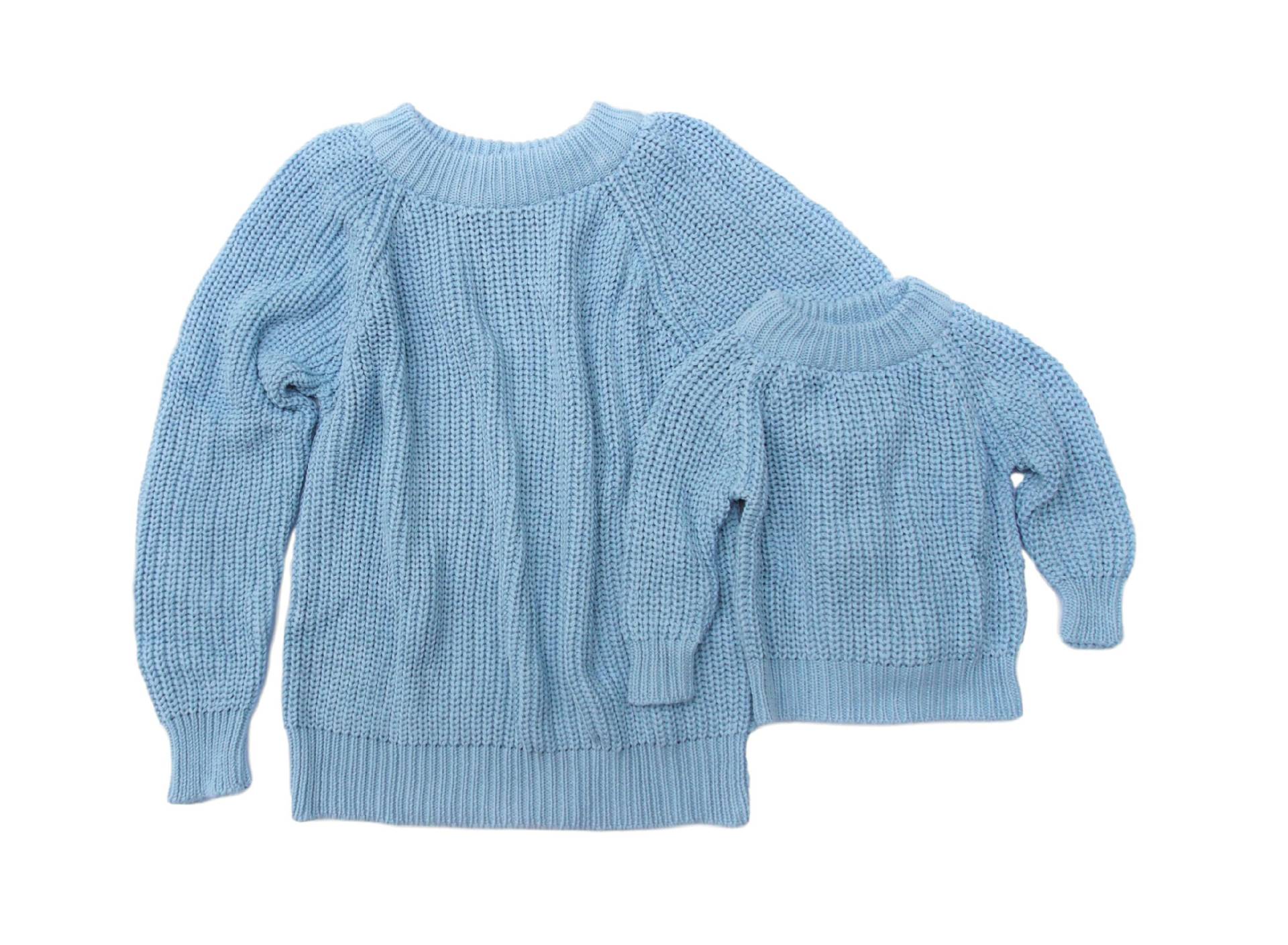 Mama Und Ich Outfit, Blauer Strickpullover, Baby Mutter Tochter Passend, Passender Pullover von TinyTotsKids
