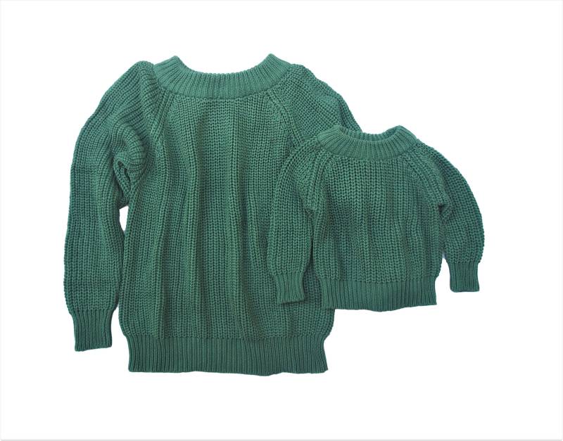 Mama Und Ich Outfit, Olivgrüner Strickpullover, Baby Mutter Tochter Passend, Passender Pullover von TinyTotsKids